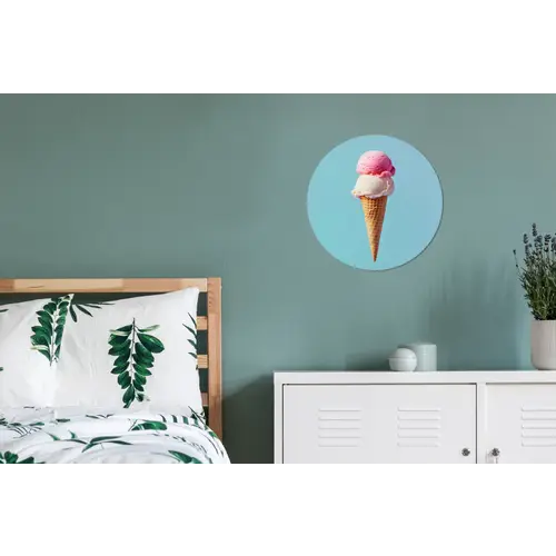 Bolletjes - Schepijs - Hoorntje - Blauw Wandcirkel aluminium klein -slaapkamer