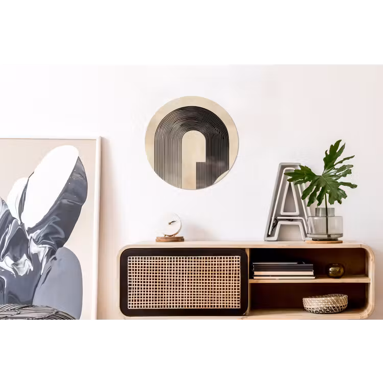 Boog - Strepen - Minimalistisch - Zwart Wandcirkel aluminium klein -kantoor