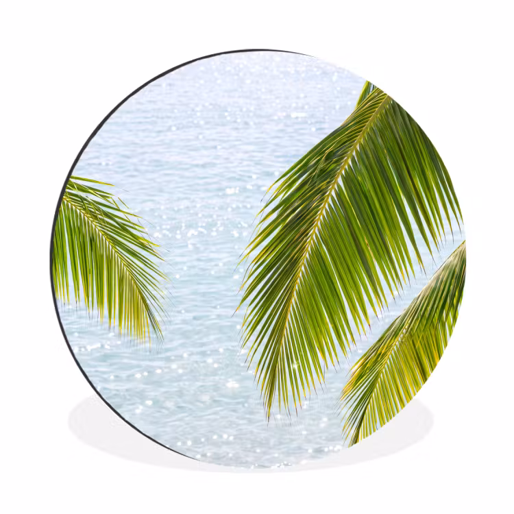 Boom - Bladeren - Water - Tropisch - Groen Wandcirkel aluminium klein -3d