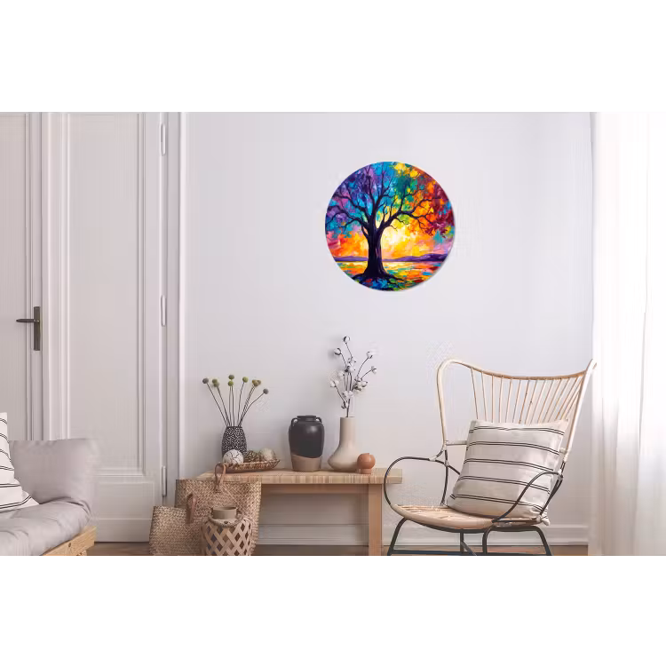 Boom - Landschap - Natuur - Abstract - Kleurrijk Wandcirkel aluminium klein -woonkamer
