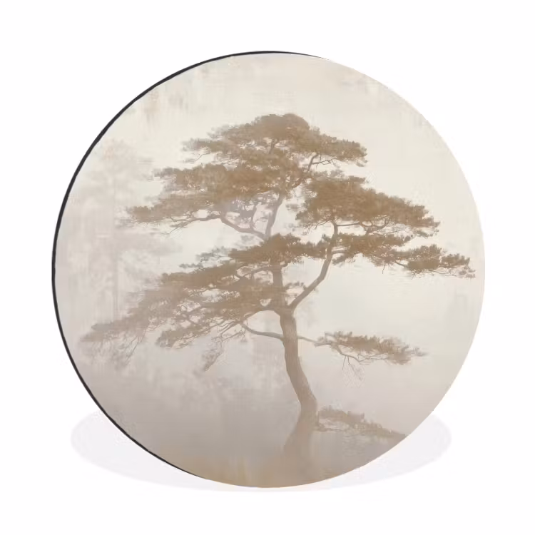 Boom - Oosterse stijl - Landschap Wandcirkel aluminium klein -3d