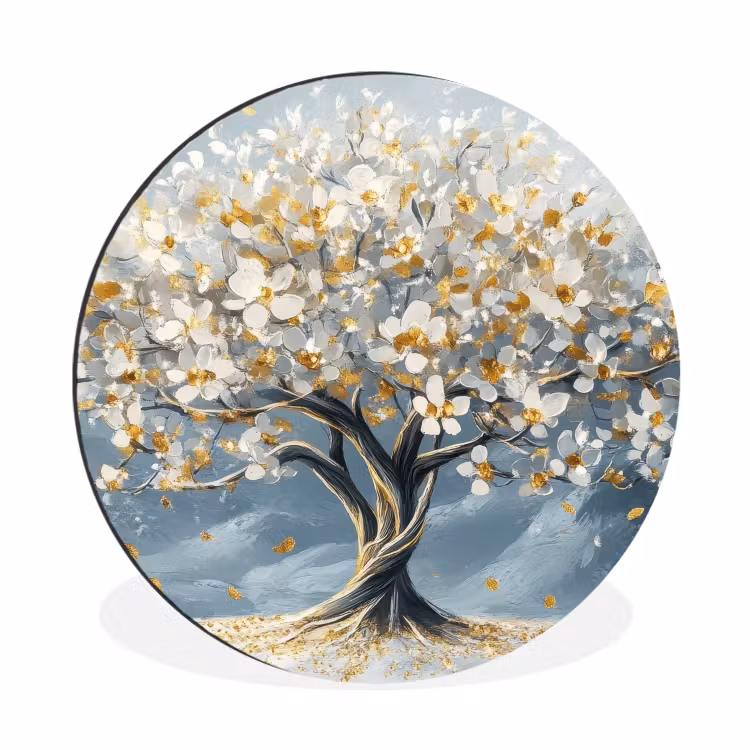 Boom - Winter - Levensboom - Modern - Goud Wandcirkel aluminium klein -3d