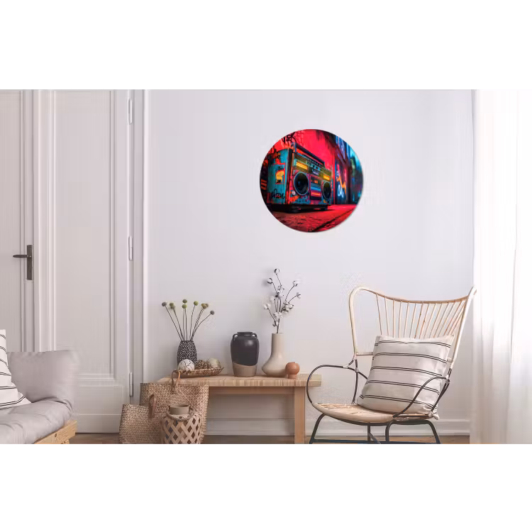 Boombox - Rood - Graffiti - Neon Wandcirkel aluminium klein -woonkamer