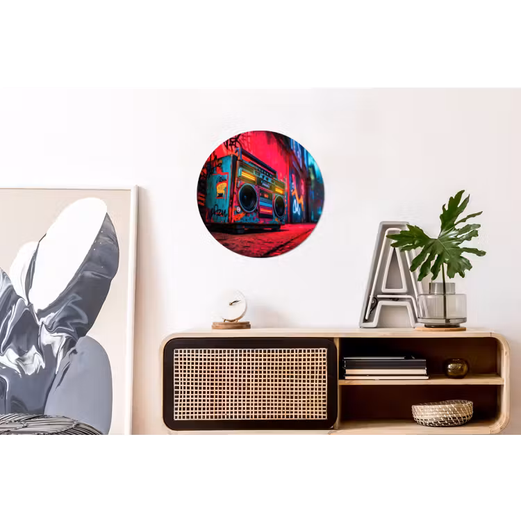 Boombox - Rood - Graffiti - Neon Wandcirkel aluminium klein -kantoor