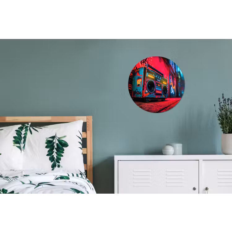 Boombox - Rood - Graffiti - Neon Wandcirkel aluminium klein -slaapkamer