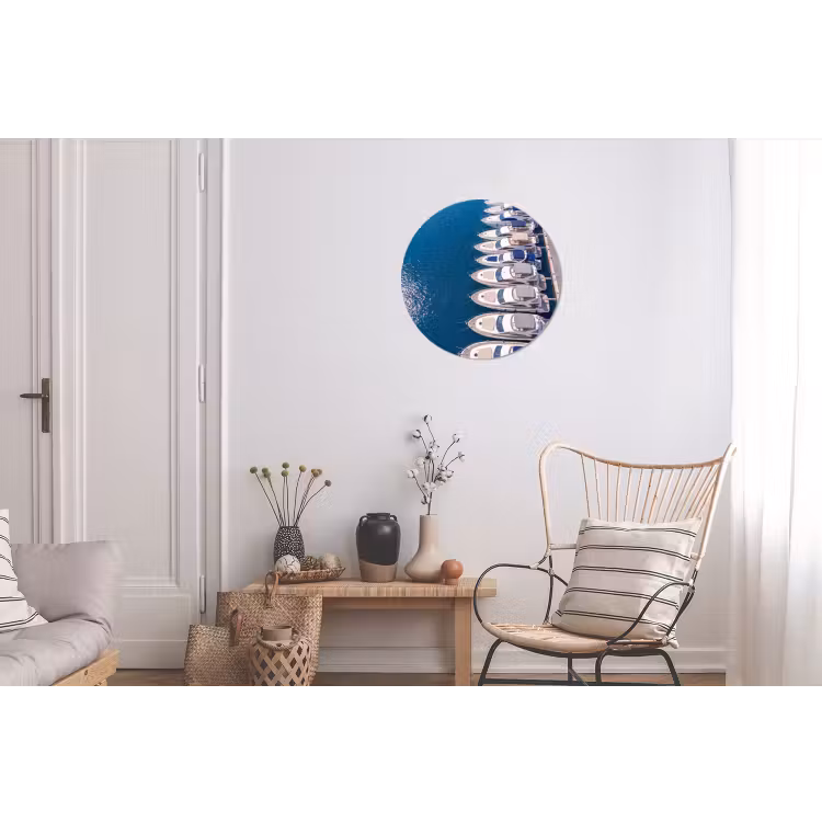 Boot - Jachthaven - Water - Zomer - Blauw Wandcirkel aluminium klein -woonkamer