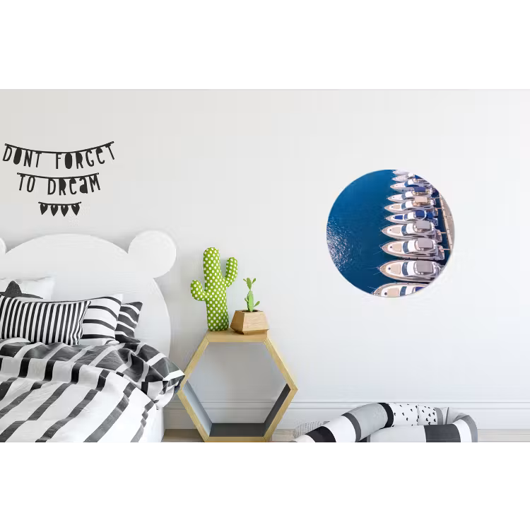 Boot - Jachthaven - Water - Zomer - Blauw Wandcirkel aluminium klein -kinderkamer