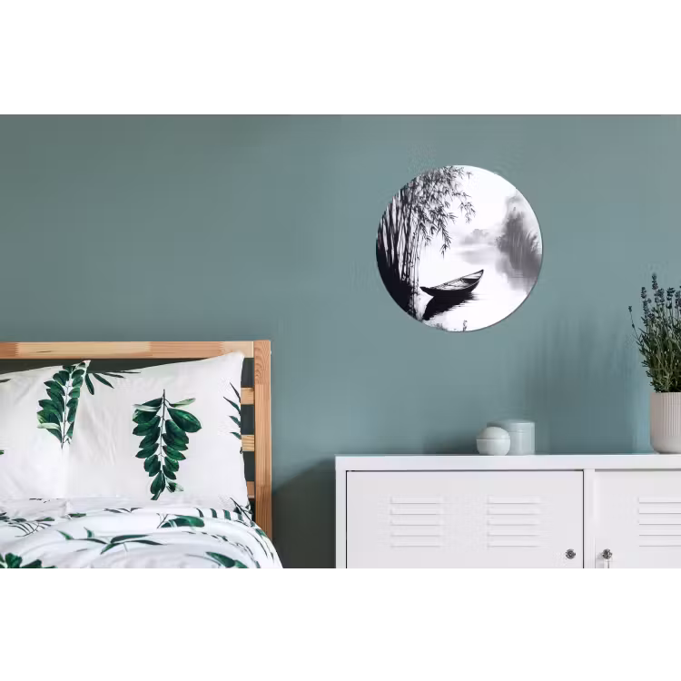 Boot - Rivier - Bamboe - Wit Wandcirkel aluminium klein -slaapkamer