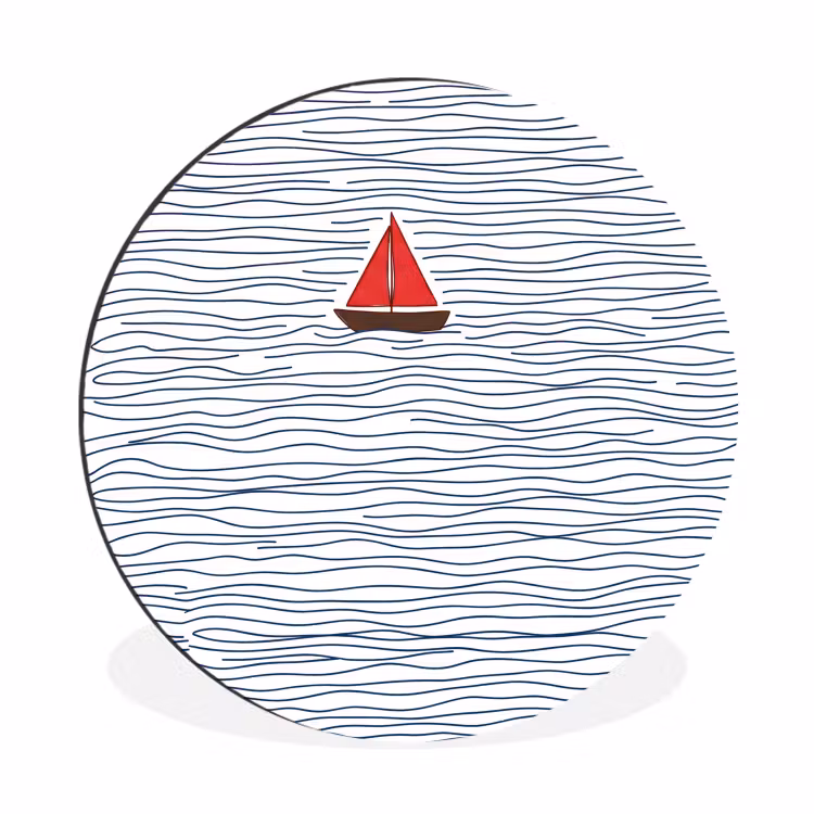 Boot - Water - Rood - Illustratie - Minimalistisch Wandcirkel aluminium klein -3d