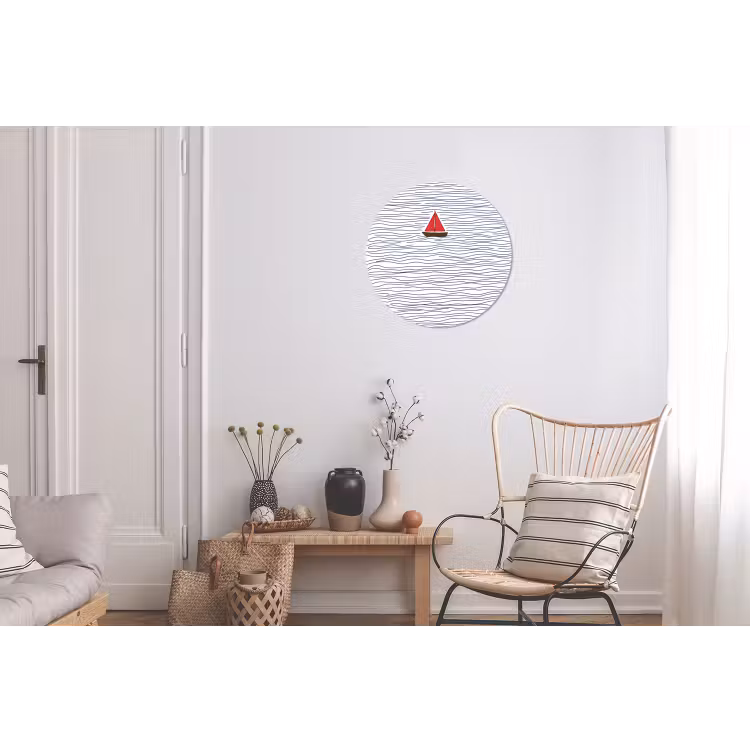 Boot - Water - Rood - Illustratie - Minimalistisch Wandcirkel aluminium klein -woonkamer