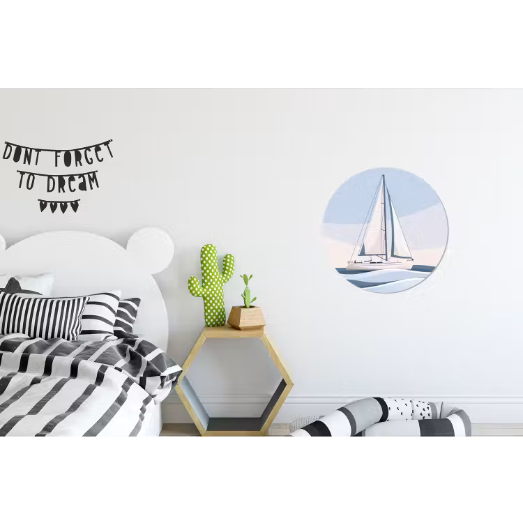 Boot - Zeil - Zee - Modern - Beige Wandcirkel aluminium klein -kinderkamer
