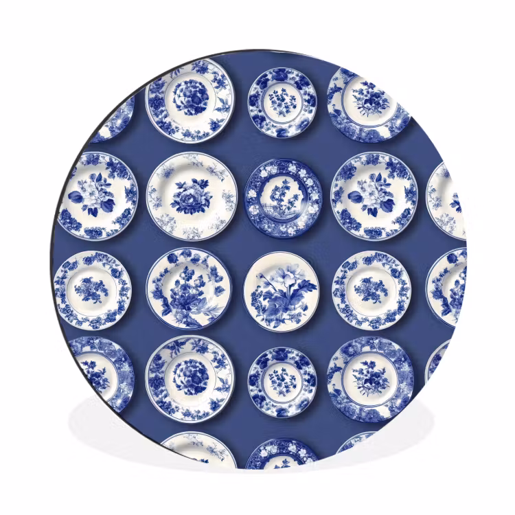 Borden - Floraal - Blauw Wandcirkel aluminium klein 190 -3d