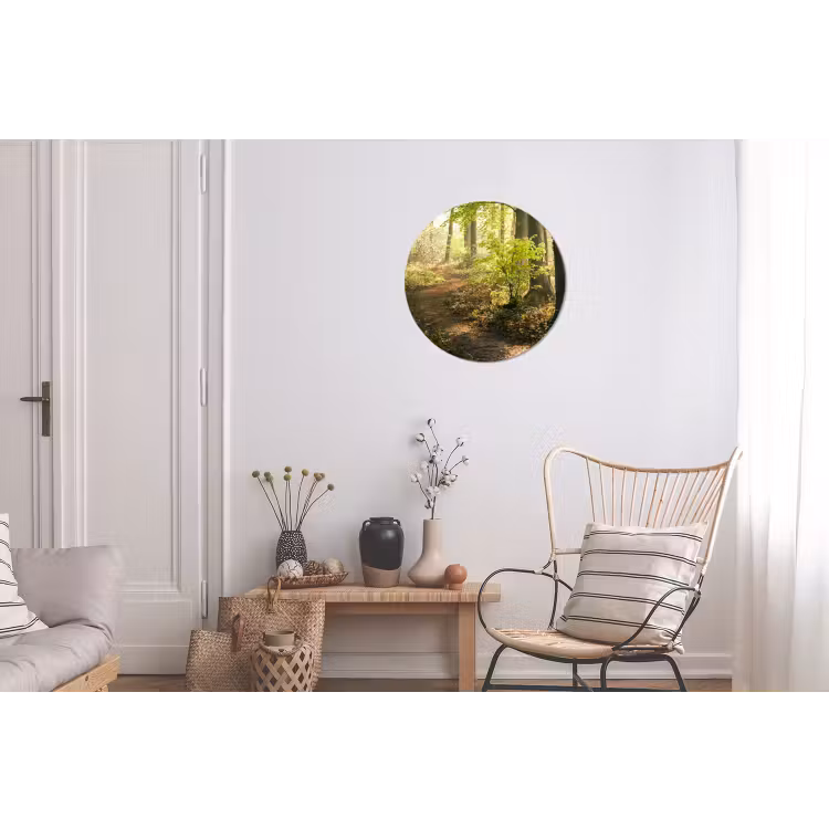 Bos - Bomen - Pad - Zon - Planten - Bladeren - Natuur Wandcirkel aluminium klein -woonkamer