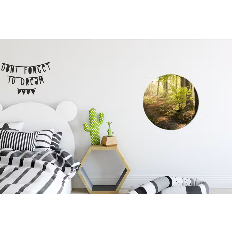 Bos - Bomen - Pad - Zon - Planten - Bladeren - Natuur Wandcirkel aluminium klein -kinderkamer
