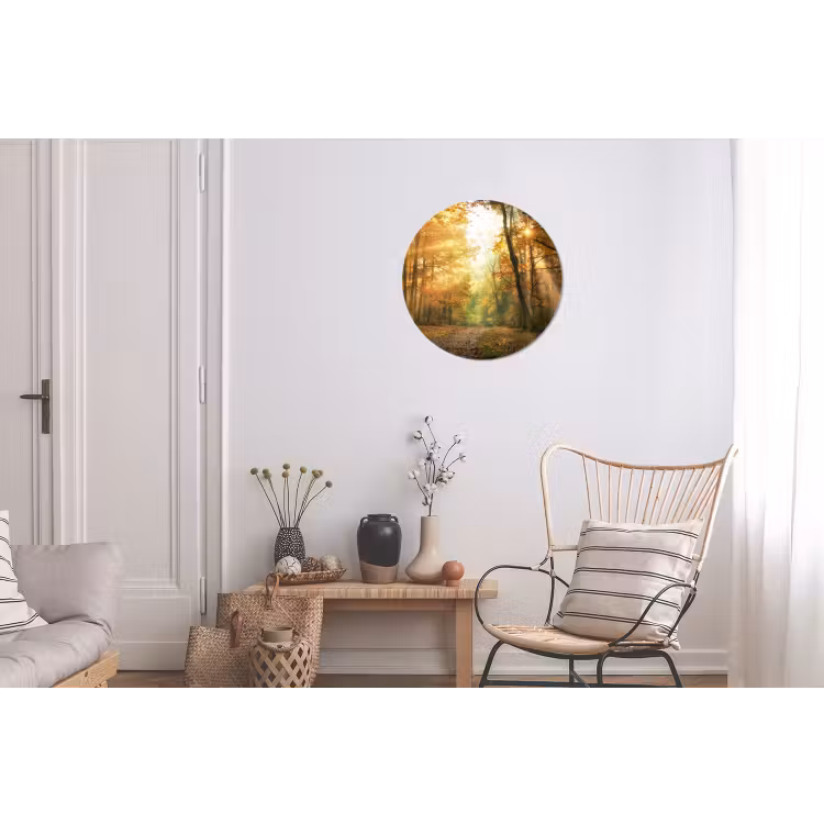 Bos - Herfst - Zon - Landschap - Natuur Wandcirkel aluminium klein -woonkamer