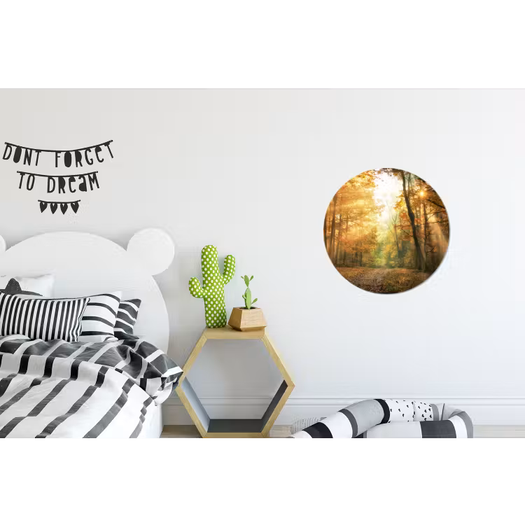 Bos - Herfst - Zon - Landschap - Natuur Wandcirkel aluminium klein -kinderkamer