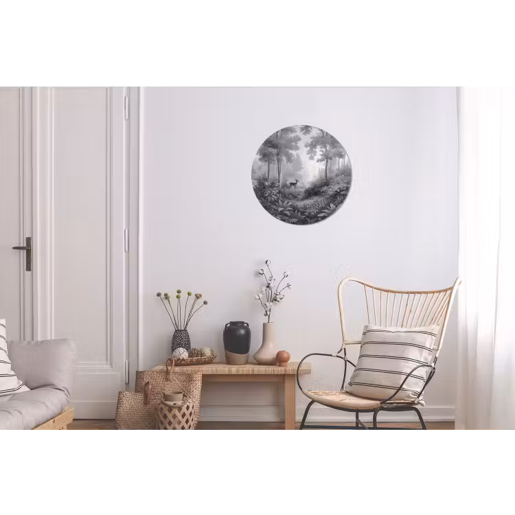 Bos - Hert - Zwart - Wit Wandcirkel aluminium klein -woonkamer