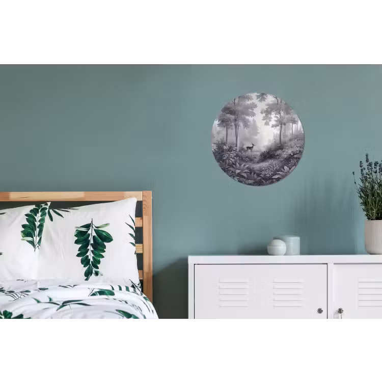 Bos - Hert - Zwart - Wit Wandcirkel aluminium klein -slaapkamer
