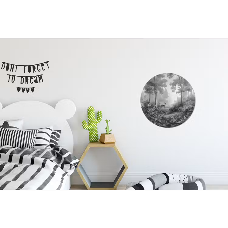 Bos - Hert - Zwart - Wit Wandcirkel aluminium klein -kinderkamer