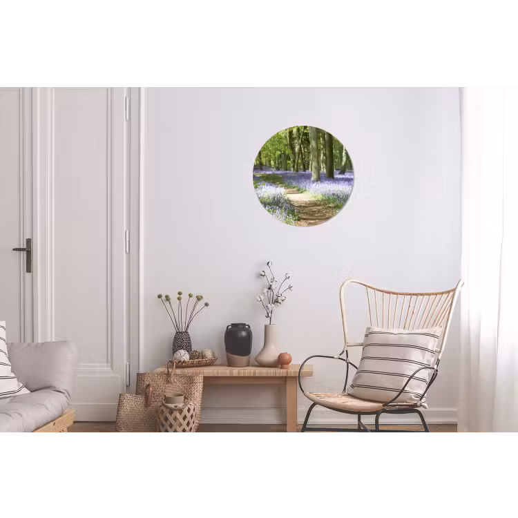 Bos - Pad - Bloemen - Paars - Groen - Natuur Wandcirkel aluminium klein -woonkamer
