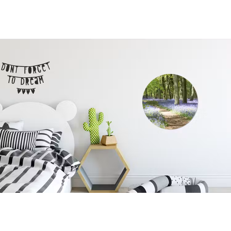 Bos - Pad - Bloemen - Paars - Groen - Natuur Wandcirkel aluminium klein -kinderkamer