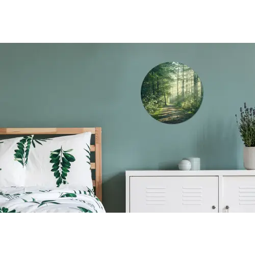 Bos - Pad - Zon - Bomen - Groen - Natuur Wandcirkel aluminium klein -slaapkamer