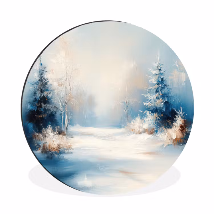 Bos - Winter - Natuur - Abstract - Sneeuw Wandcirkel aluminium klein -3d