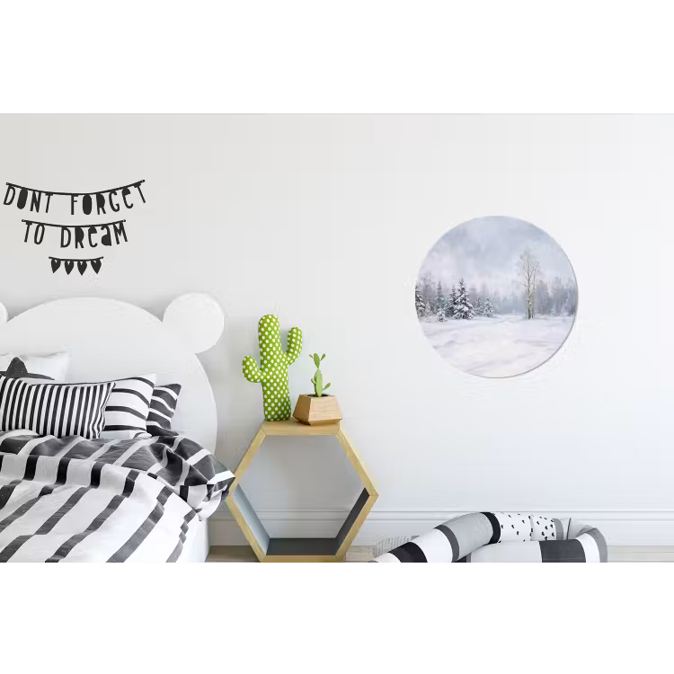 Bospad - Dennen - Sneeuw - Winter - Rustgevend Wandcirkel aluminium klein -kinderkamer