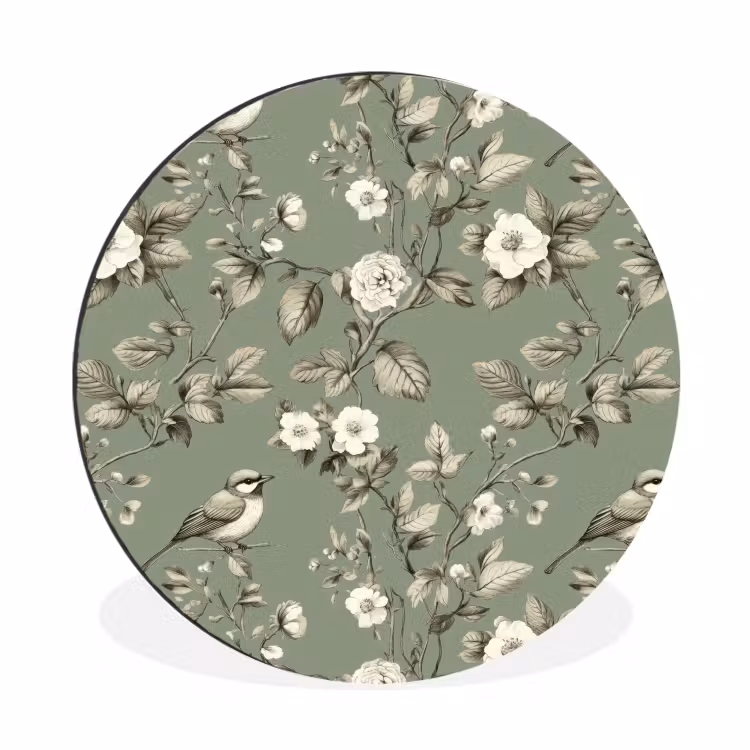Botanisch - Vogels - Groen Wandcirkel aluminium klein 190 -3d