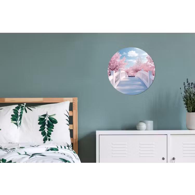 Brug - Kersenbomen - Wit Wandcirkel aluminium klein -slaapkamer