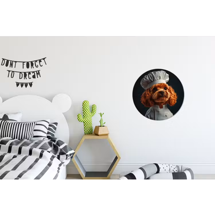 Bruin - Kok - Hondje Wandcirkel aluminium klein -kinderkamer