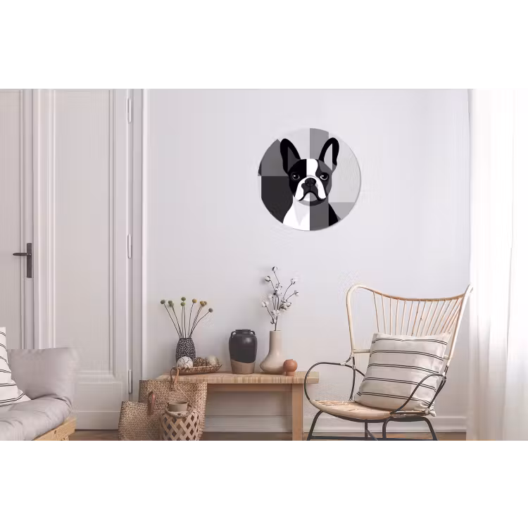 Buldog - Zwart - Abstract - Vlakken Wandcirkel aluminium klein -woonkamer