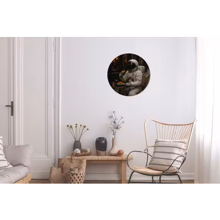 Café - Croissant - Koffie - Astronaut Wandcirkel aluminium klein -woonkamer