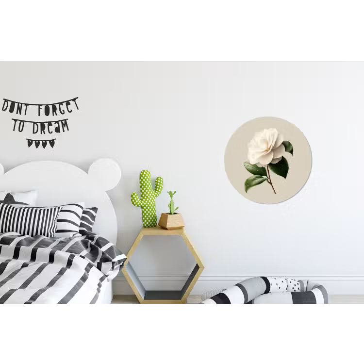 Cameliabloem - Wit - Groen Wandcirkel aluminium klein -kinderkamer