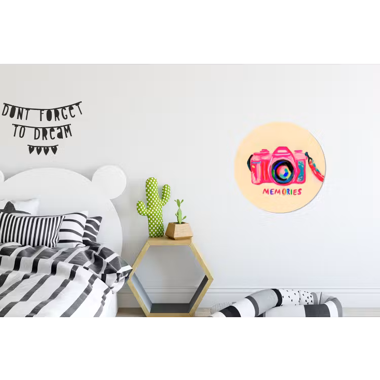 Camera - Memories - Roze - Geschilderd Wandcirkel aluminium klein -kinderkamer