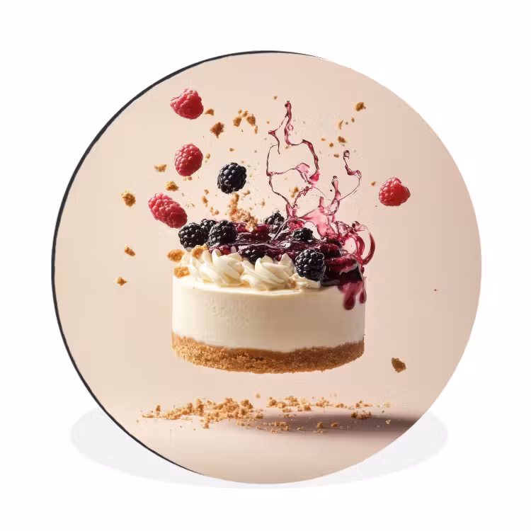 Cheesecake - Eten - Roze - Taart Wandcirkel aluminium klein -3d