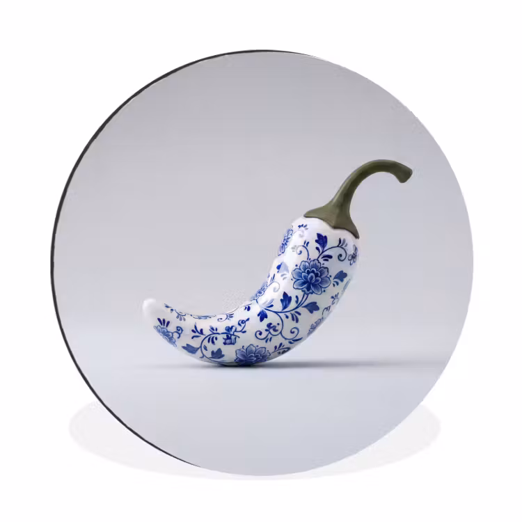 Chilipeper - Keramiek - Blauw Wandcirkel aluminium klein -3d