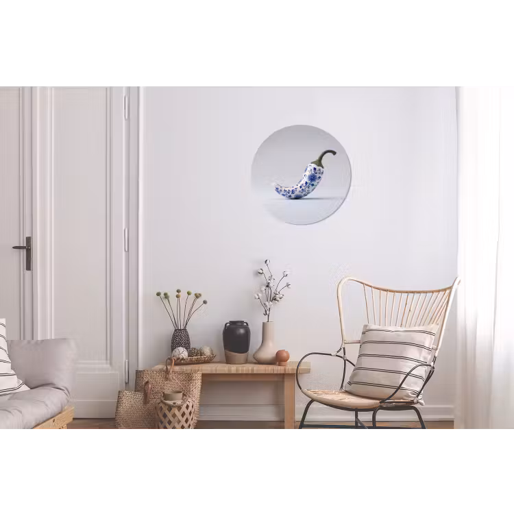 Chilipeper - Keramiek - Blauw Wandcirkel aluminium klein -woonkamer