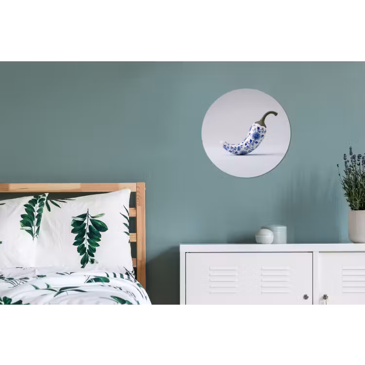 Chilipeper - Keramiek - Blauw Wandcirkel aluminium klein -slaapkamer