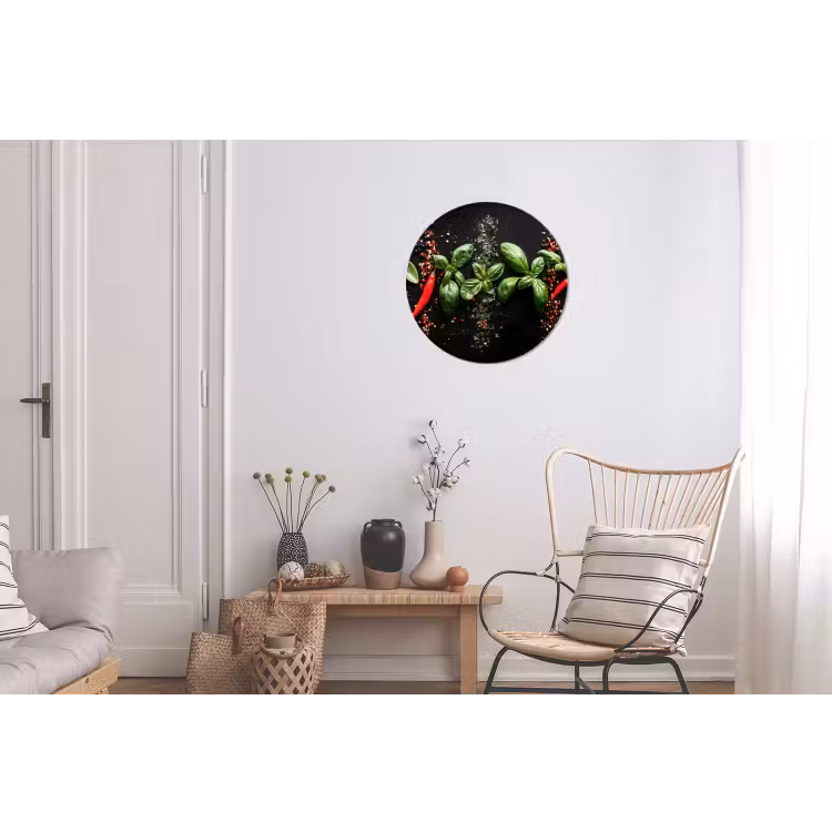 Chilipepers - Basilicum - Blaadjes - Rood Wandcirkel aluminium klein -woonkamer