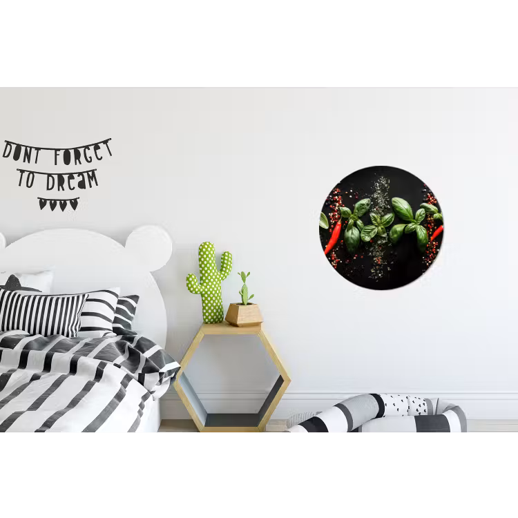 Chilipepers - Basilicum - Blaadjes - Rood Wandcirkel aluminium klein -kinderkamer
