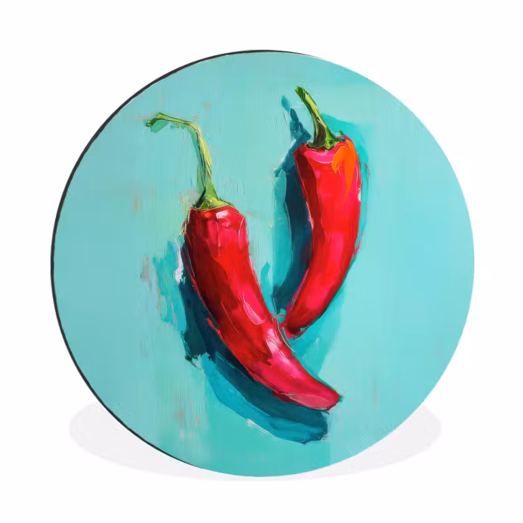 Chilipepers - Geverfd - Rood Wandcirkel aluminium klein -3d