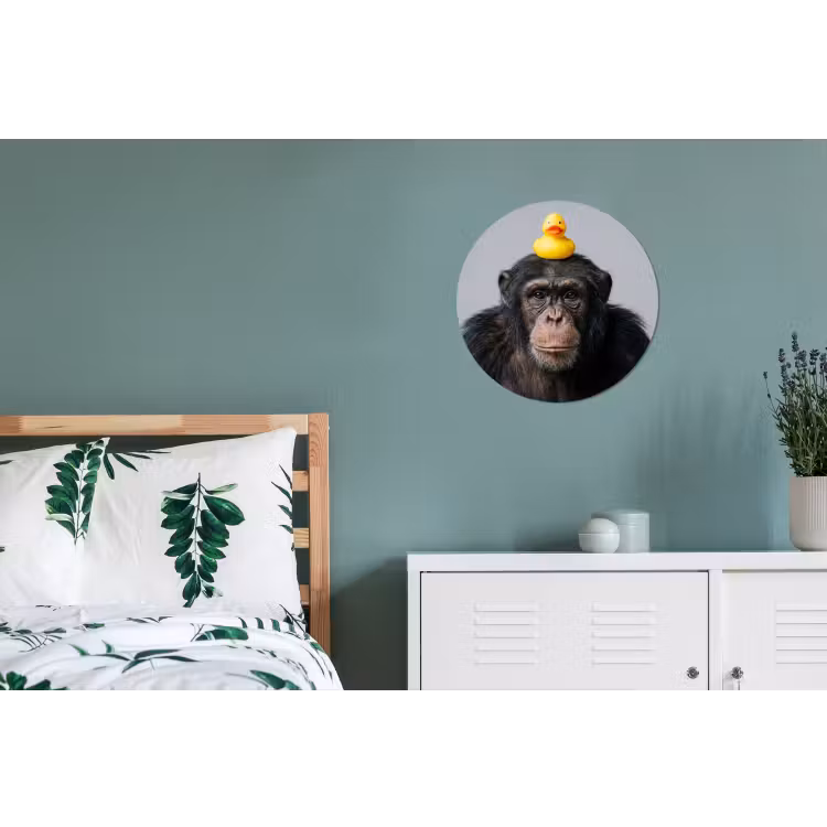 Chimpansee - Badeend - Grijs Wandcirkel aluminium klein -slaapkamer