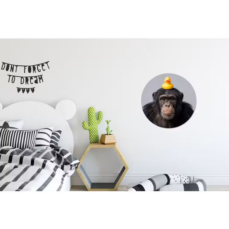 Chimpansee - Badeend - Grijs Wandcirkel aluminium klein -kinderkamer