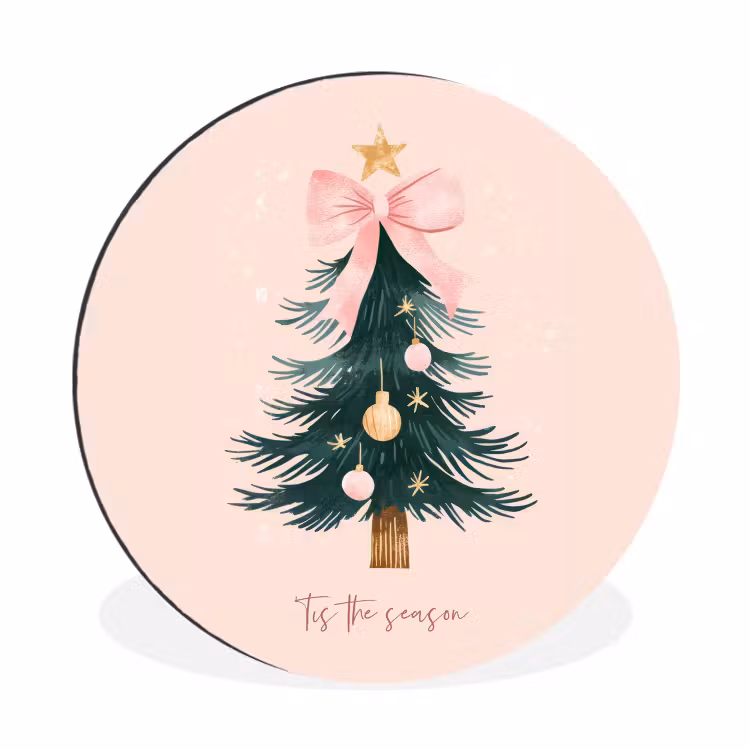 Christmas Season - Kerst - Kerstboom - Roze Wandcirkel aluminium klein -3d