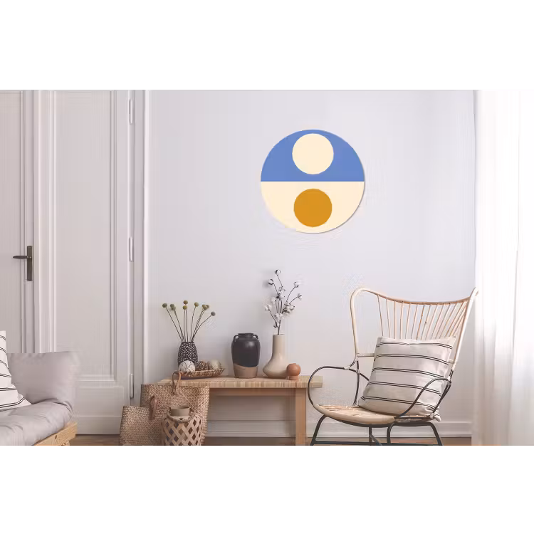 Cirkels - Symmetrisch - Wit - Blauw- Geel Wandcirkel aluminium klein -woonkamer
