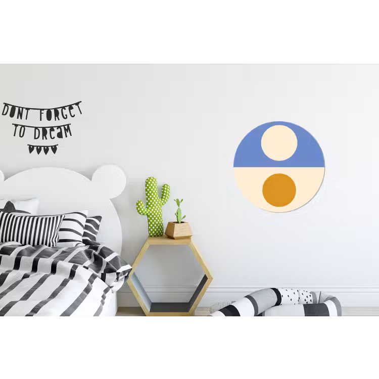 Cirkels - Symmetrisch - Wit - Blauw- Geel Wandcirkel aluminium klein -kinderkamer