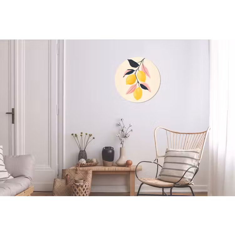 Citroenen - Felgeel - Tak - Bladeren Wandcirkel aluminium klein -woonkamer