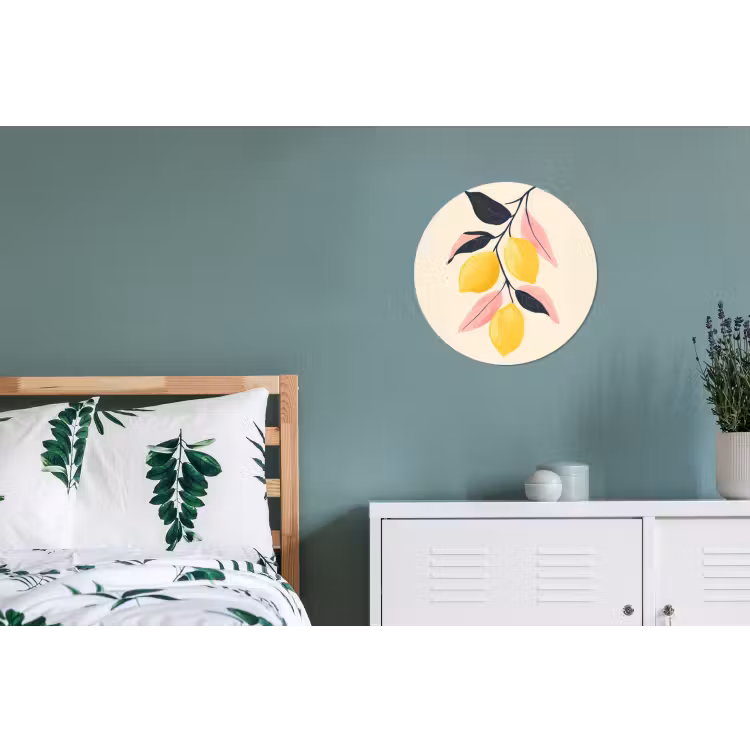 Citroenen - Felgeel - Tak - Bladeren Wandcirkel aluminium klein -slaapkamer