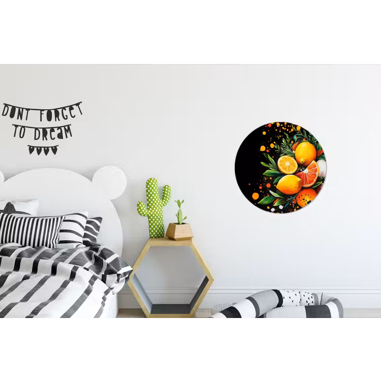 Citroenen - Zwart - Kruiden - Graffiti - Verf Wandcirkel aluminium klein -kinderkamer